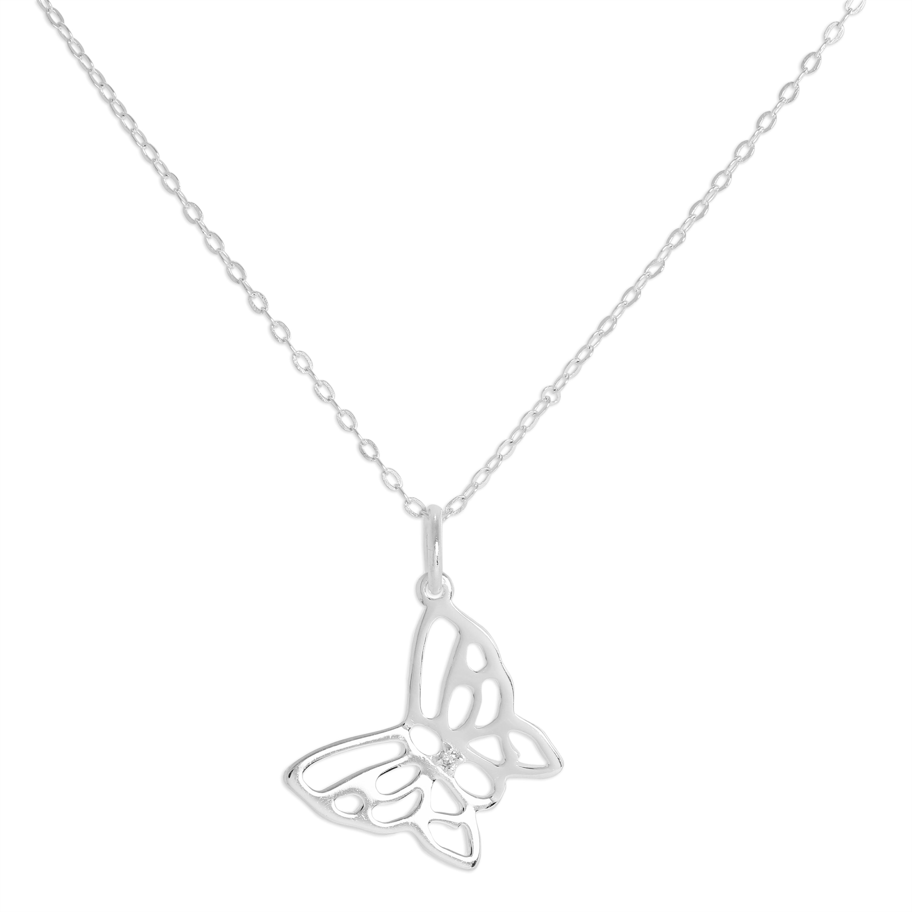 Sterling Silver & Genuine Diamond Open Butterfly Necklace