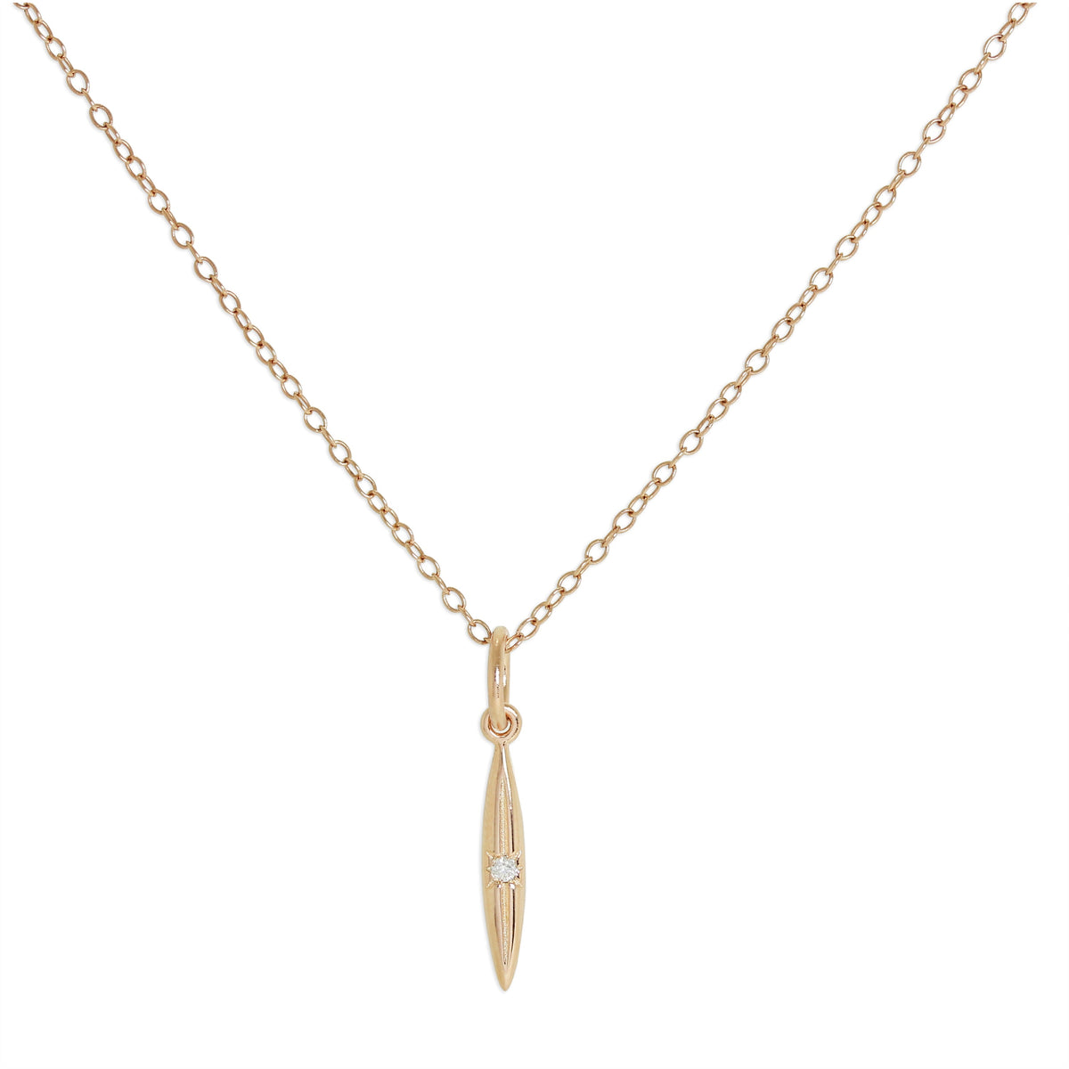 Rose Gold Plated Sterling Silver & Genuine Diamond Spike Pendant Necklace