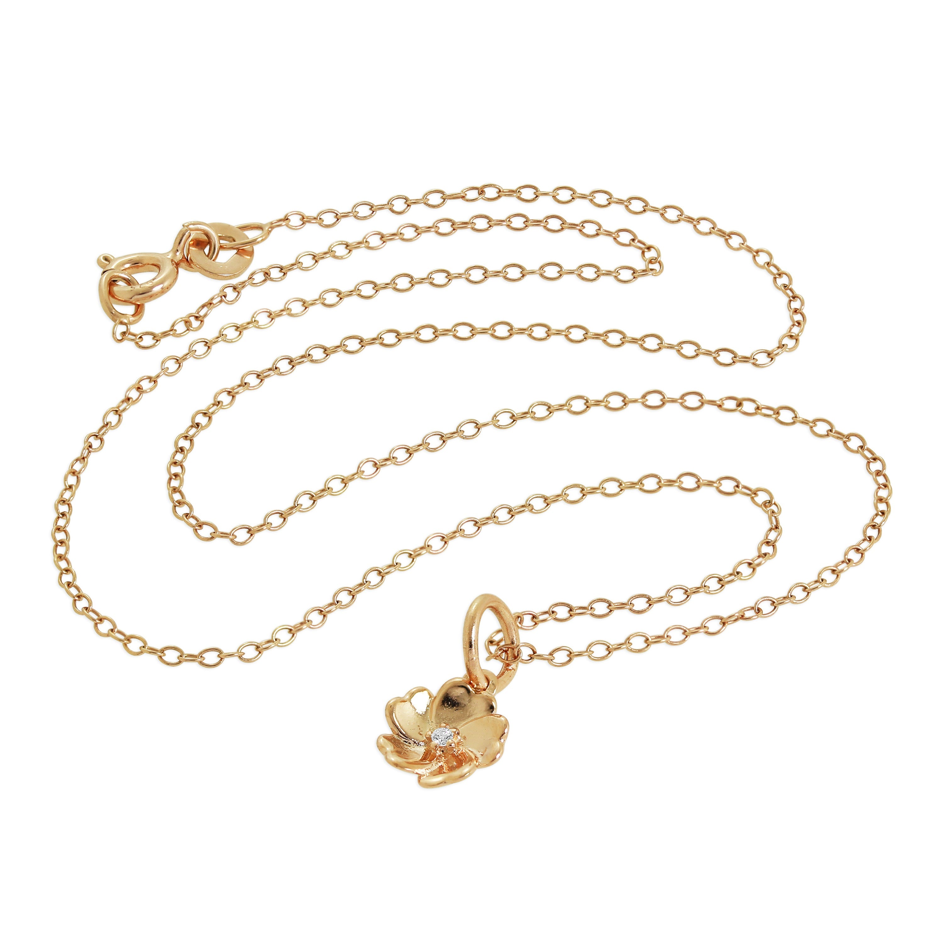 Rose Gold Plated Sterling Silver & Genuine Diamond Flower Necklace