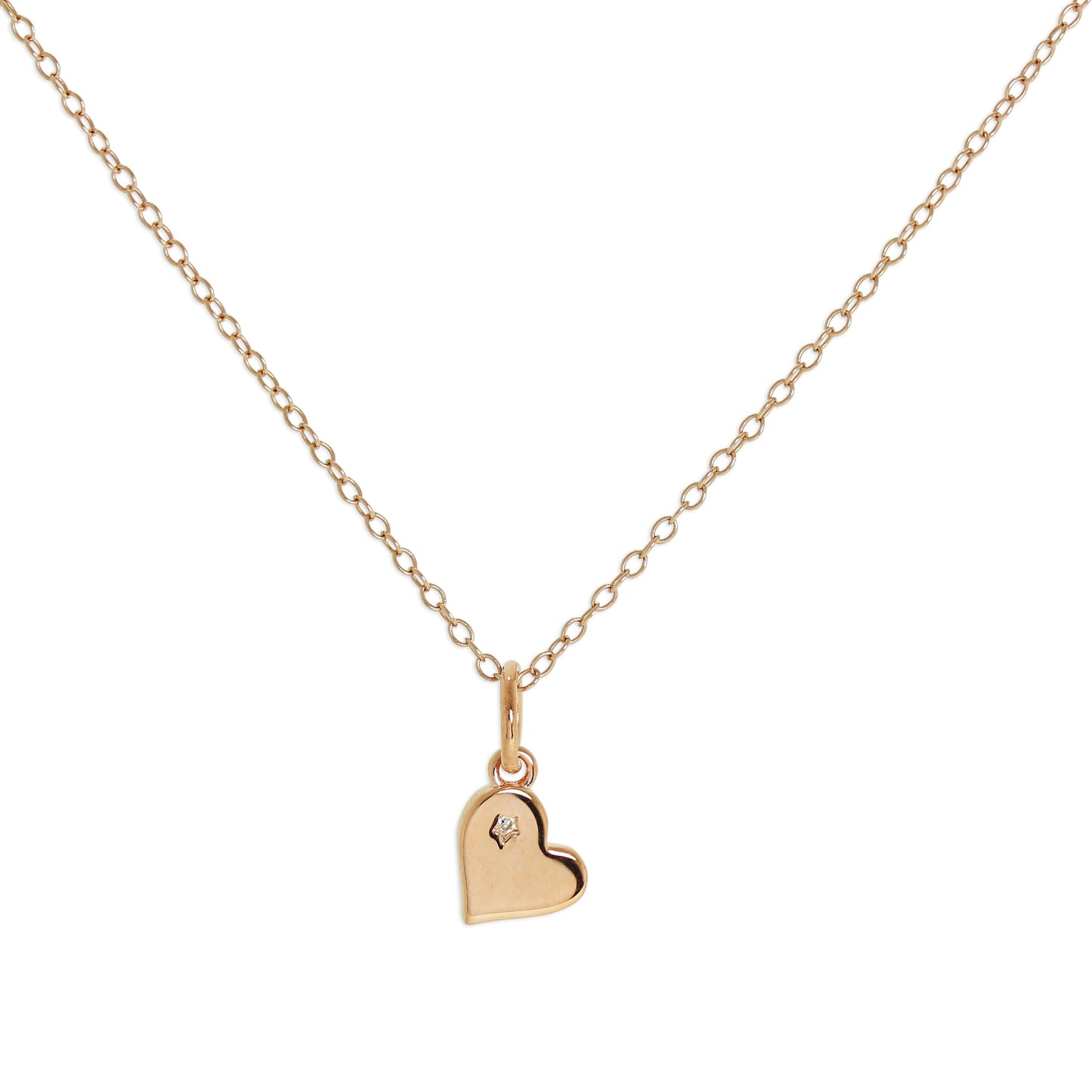 Rose Gold Plated Sterling Silver & Genuine Diamond Heart Necklace