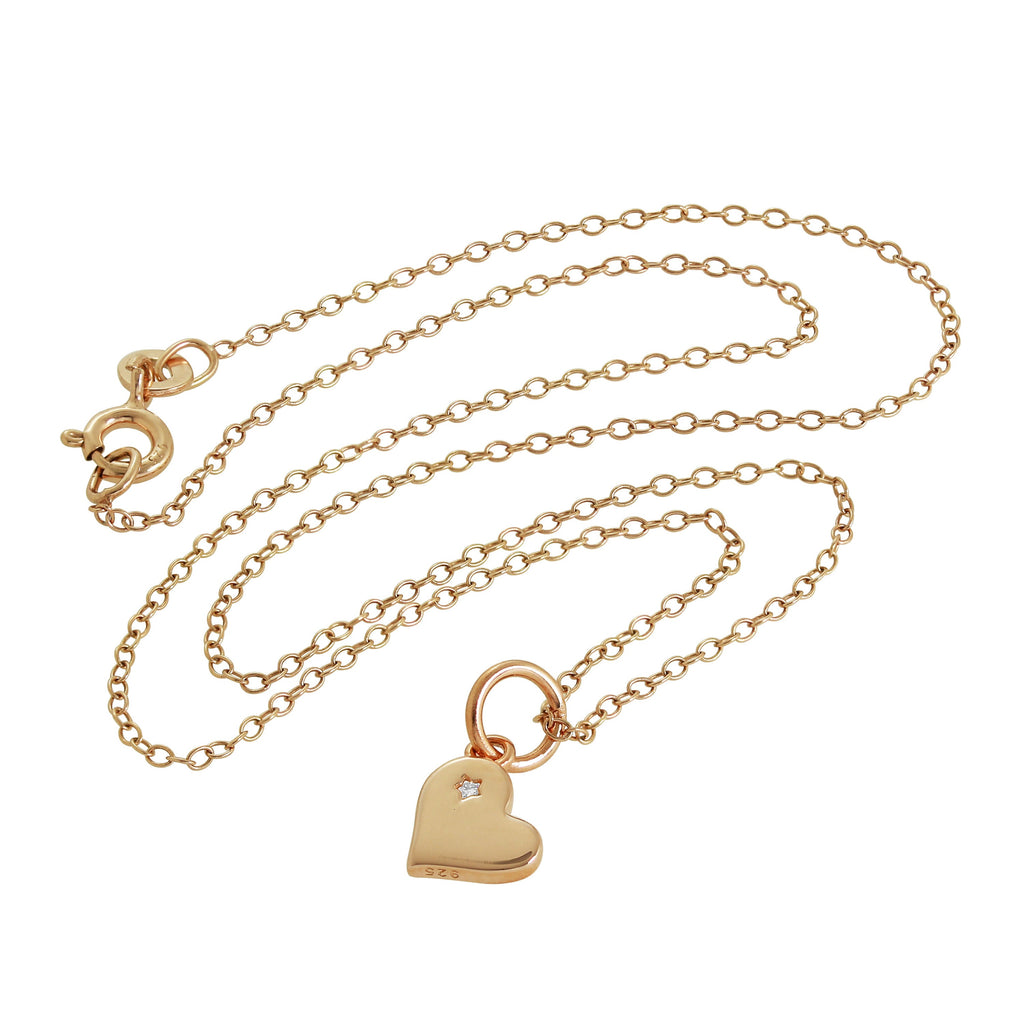 Rose Gold Plated Sterling Silver & Genuine Diamond Heart Necklace
