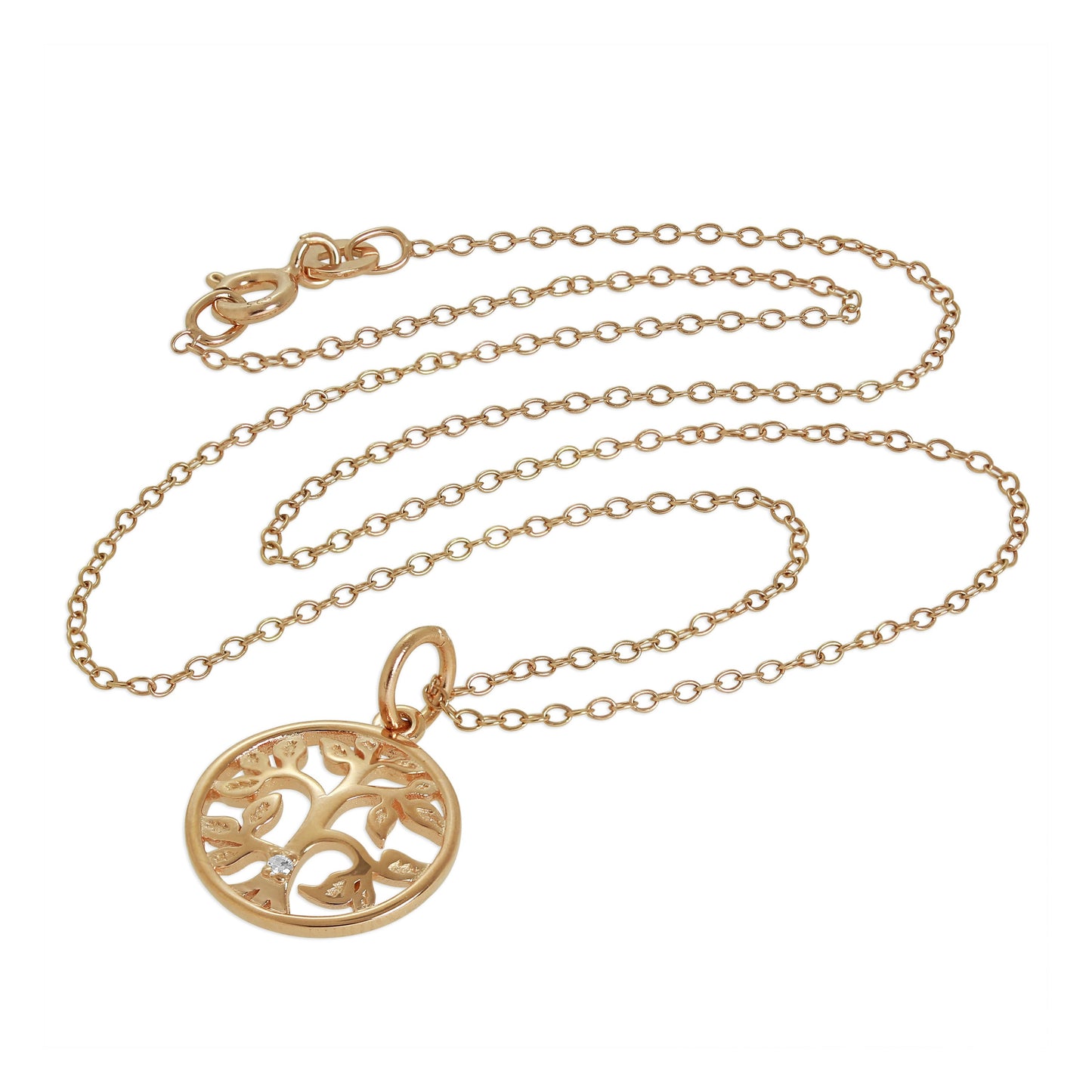Rose Gold Plated Sterling Silver & Genuine Diamond Tree of Life Necklace