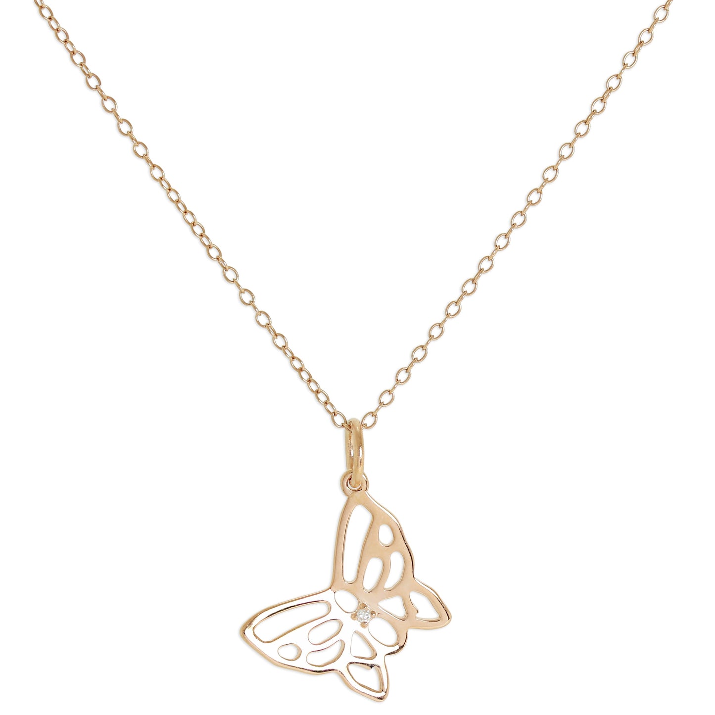 Rose Gold Plated Sterling Silver & Genuine Diamond Open Butterfly Necklace