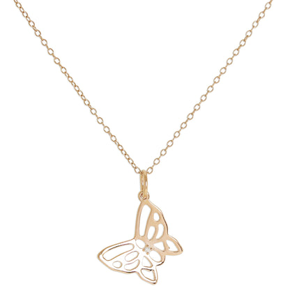 Rose Gold Plated Sterling Silver & Genuine Diamond Open Butterfly Necklace