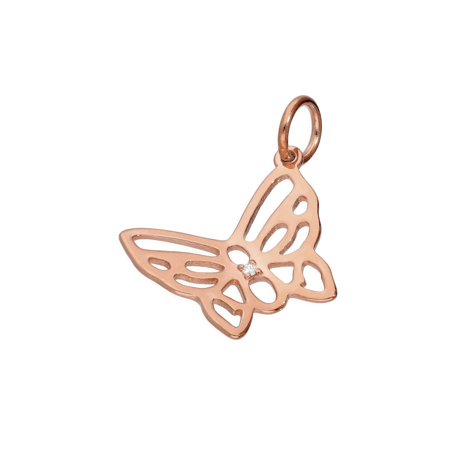 Rose Gold Plated Sterling Silver & Genuine Diamond Open Butterfly Charm