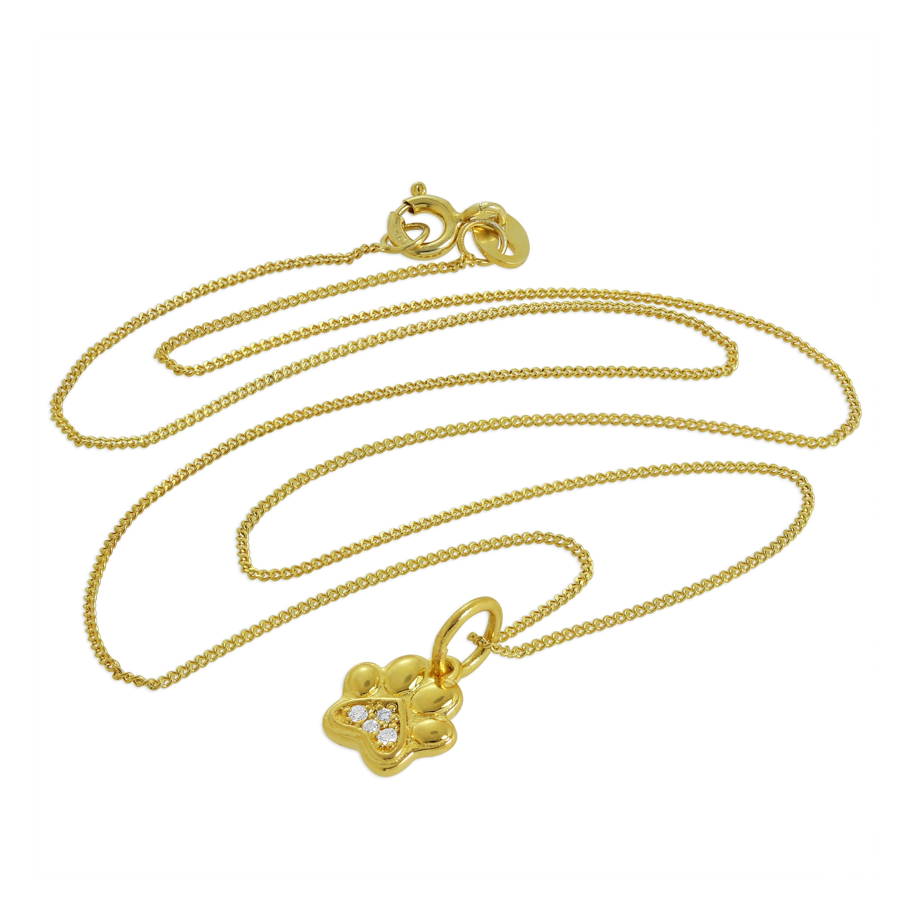 Gold Plated Sterling Silver & Genuine Diamond Pawprint Necklace