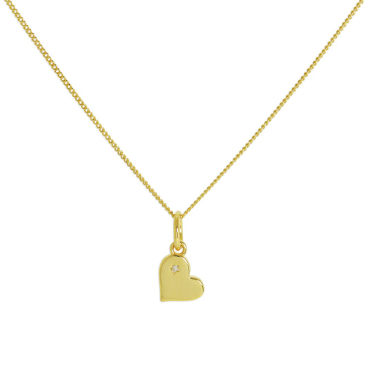 Gold Plated Sterling Silver & Genuine Diamond Heart Necklace
