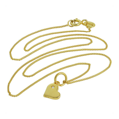 Gold Plated Sterling Silver & Genuine Diamond Heart Necklace