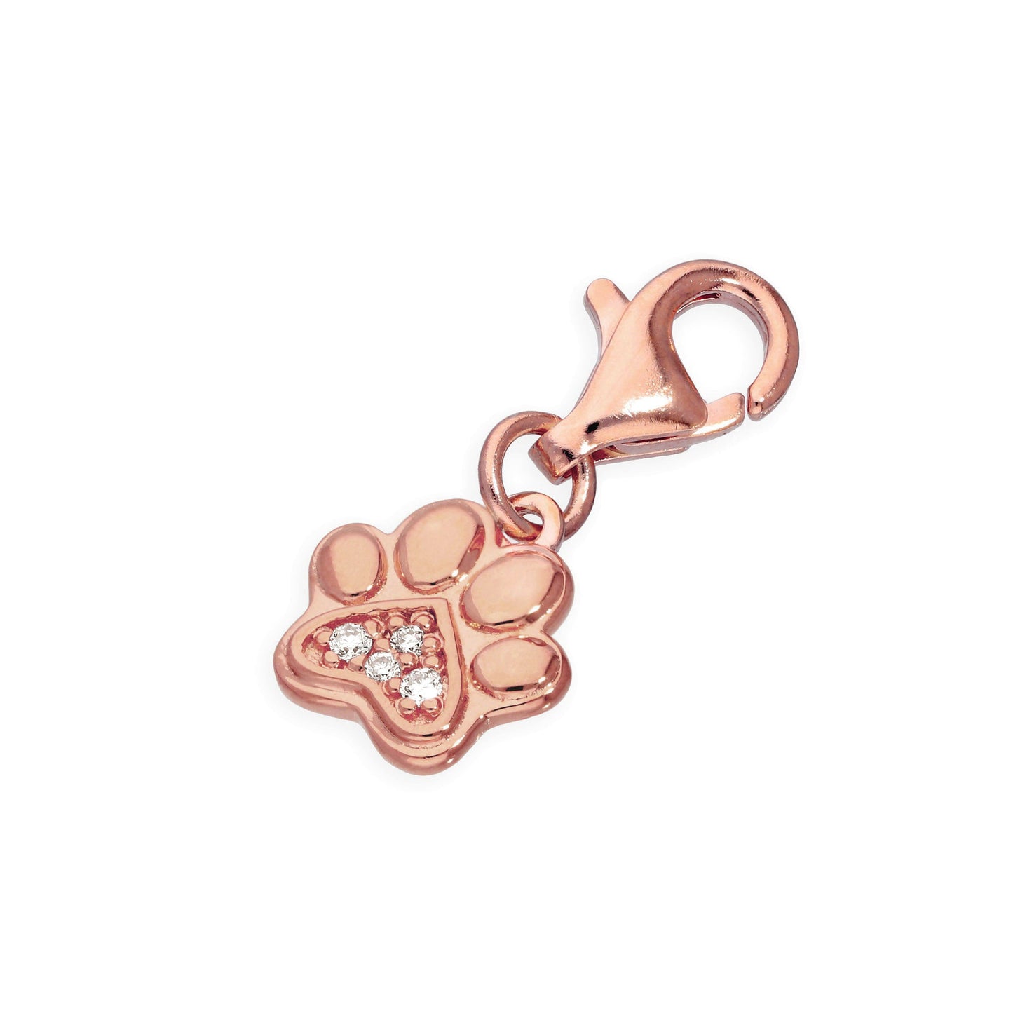 Rose Gold Plated Sterling Silver & Genuine Diamond Pawprint Clip on Charm