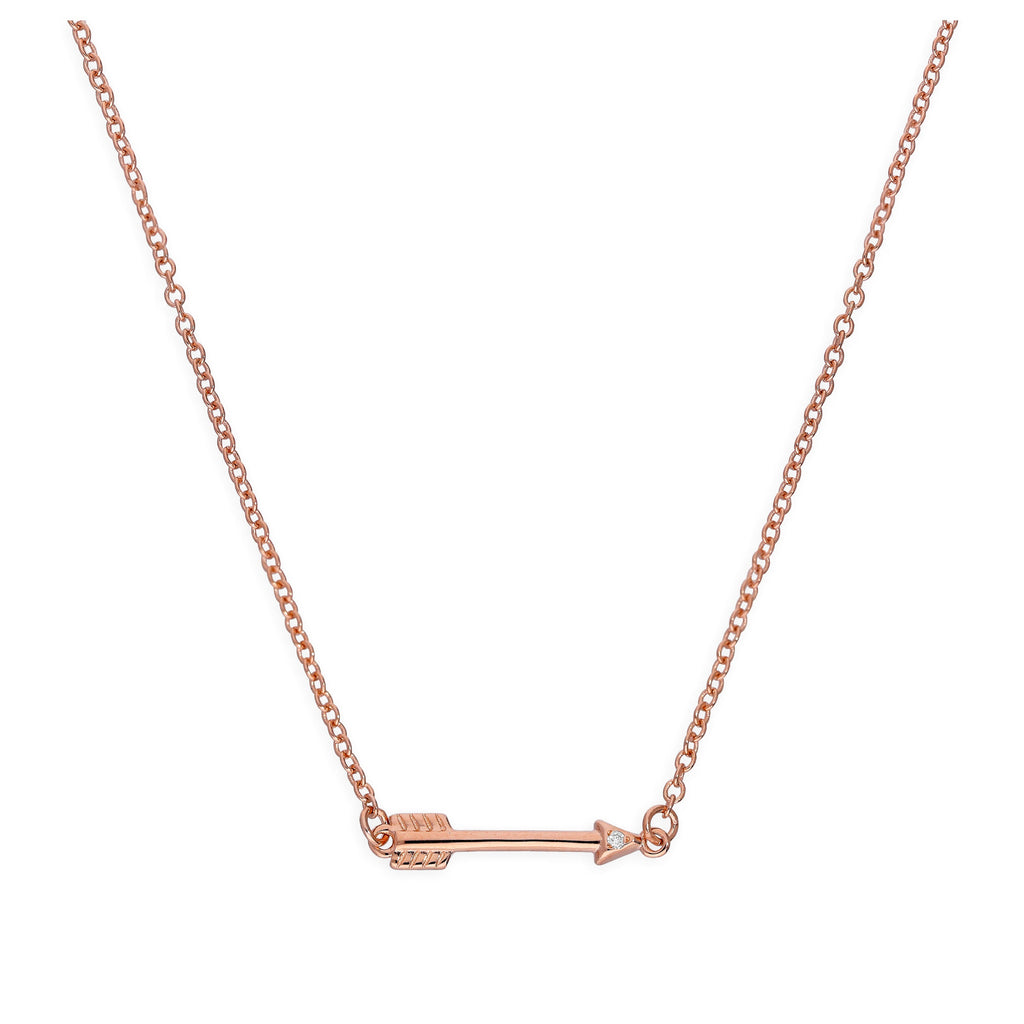 Rose Gold Plated Sterling Silver & Genuine Diamond 18 Inch Arrow Necklace