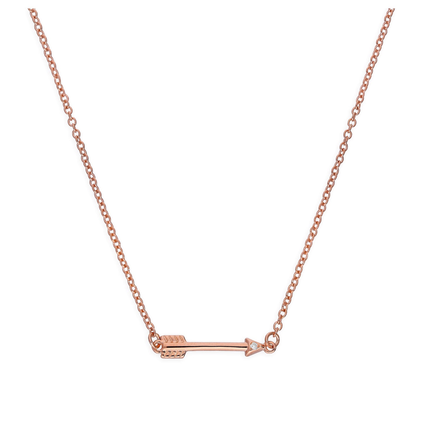 Rose Gold Plated Sterling Silver & Genuine Diamond 18 Inch Arrow Necklace