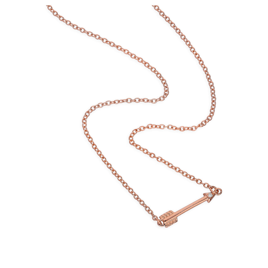 Rose Gold Plated Sterling Silver & Genuine Diamond 18 Inch Arrow Necklace