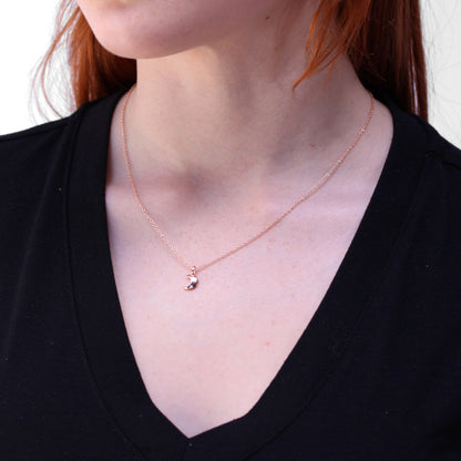 Rose Gold Plated Sterling Silver & Genuine Diamond 18 Inch Moon Necklace