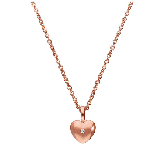 Rose Gold Plated Sterling Silver & Genuine Diamond 18 Inch Heart Necklace