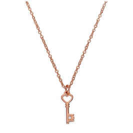 Rose Gold Plated Sterling Silver & Genuine Diamond 18 Inch Heart Key Necklace