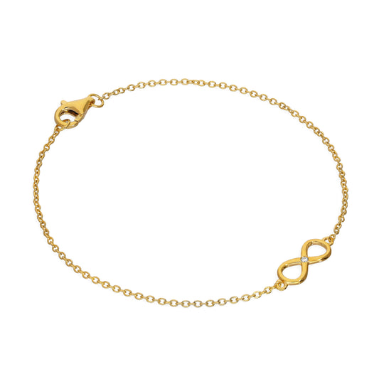 Gold Plated Sterling Silver & Genuine Diamond 7 Inch Infinity Symbol Bracelet