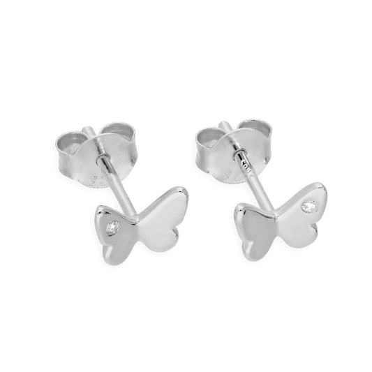 Sterling Silver & Genuine Diamond Butterfly Stud Earrings