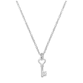 Sterling Silver & Genuine Diamond 18 Inch Heart Key Necklace