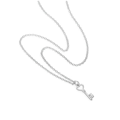 Sterling Silver & Genuine Diamond 18 Inch Heart Key Necklace