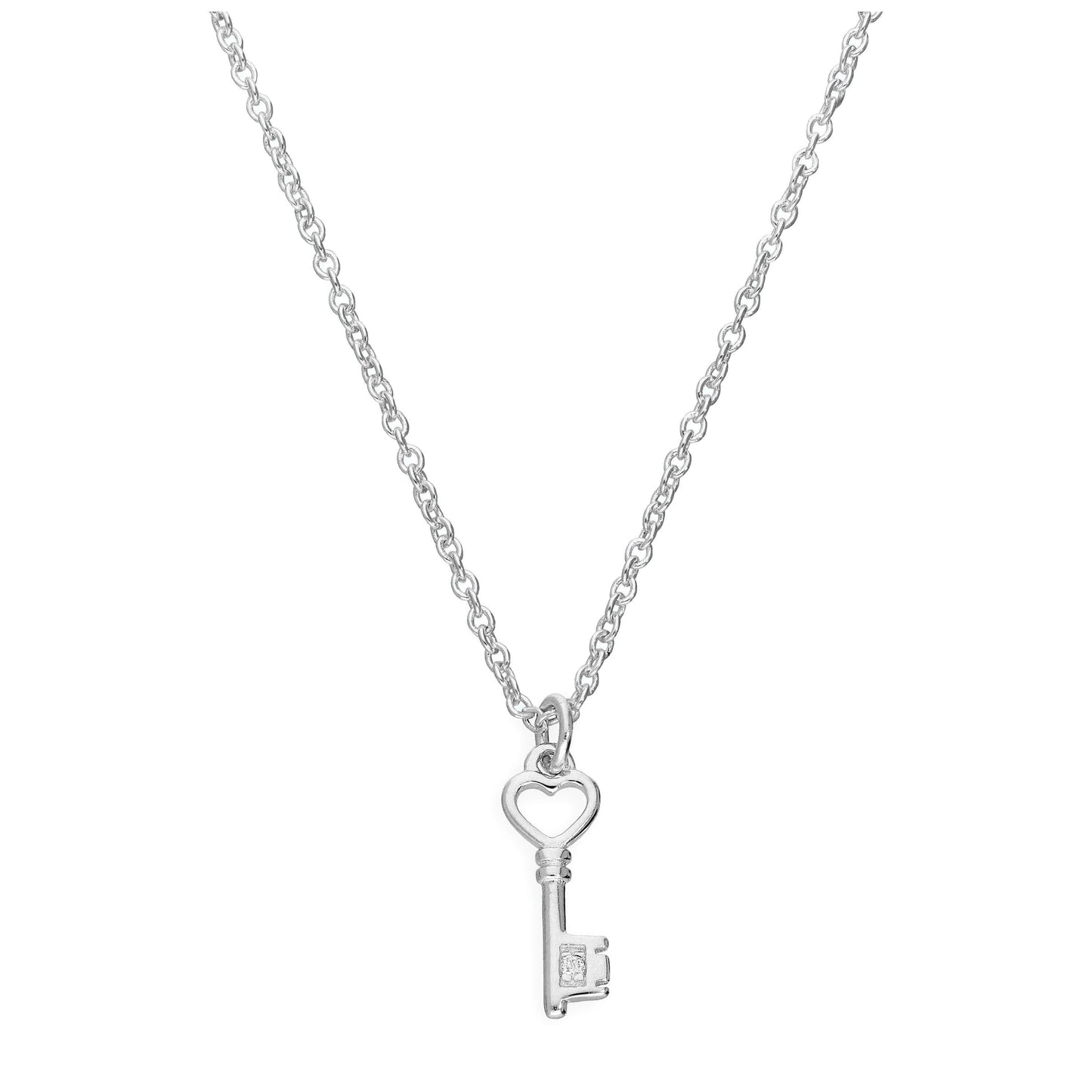 Sterlingsilber & Echt Diamant 45,5cm Herz Schlüssel Halskette