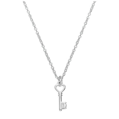 Sterlingsilber & Echt Diamant 45,5cm Herz Schlüssel Halskette