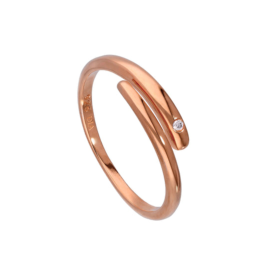 Rose Gold Plated Sterling Silver & Genuine Diamond Adjustable Swirl Ring
