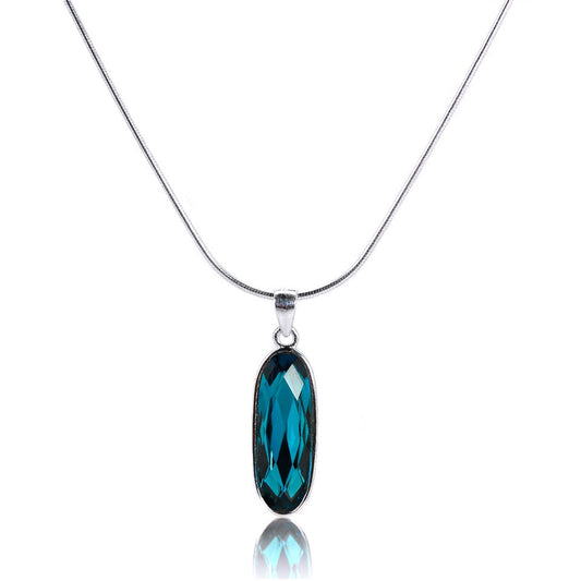 Sterling Silver Blue Crystal Oblong Necklace 16 - 32 Inches