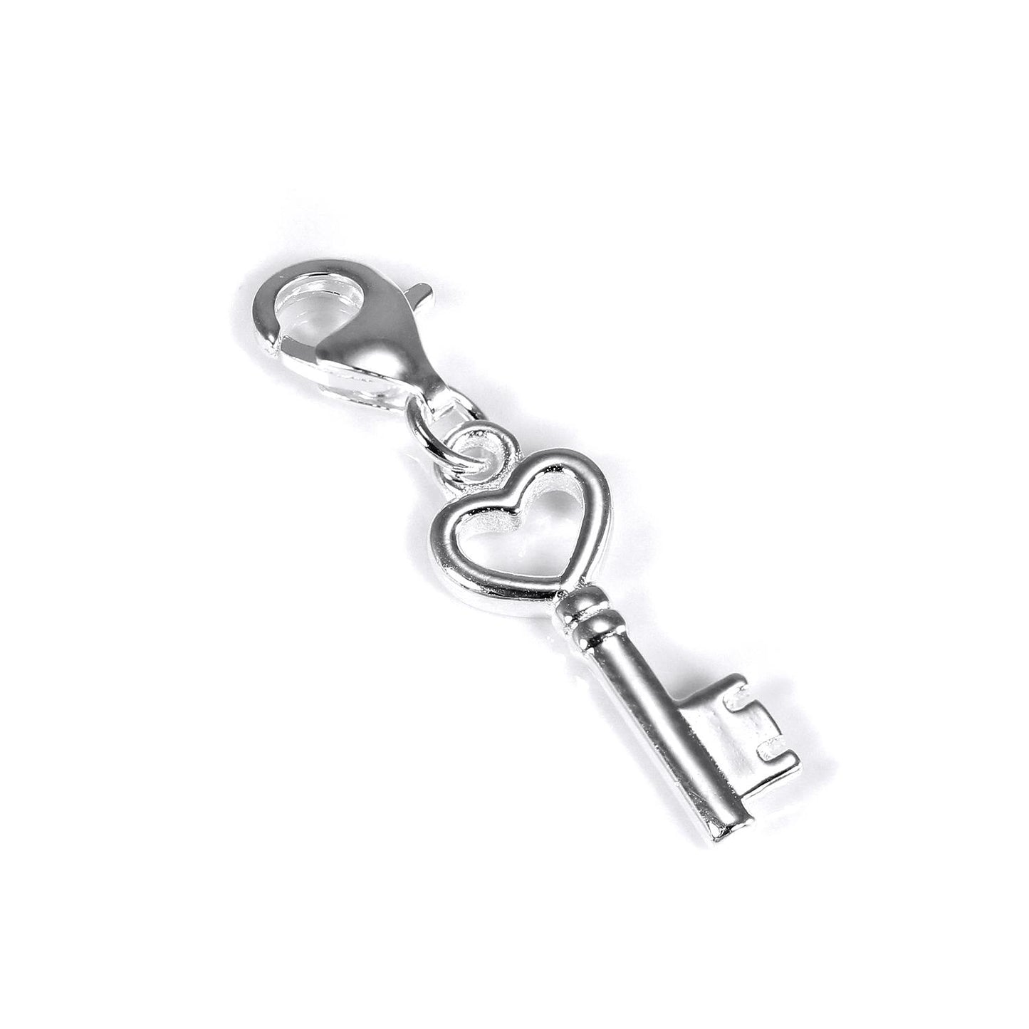 Sterling Silver Heart Key Clip on Charm