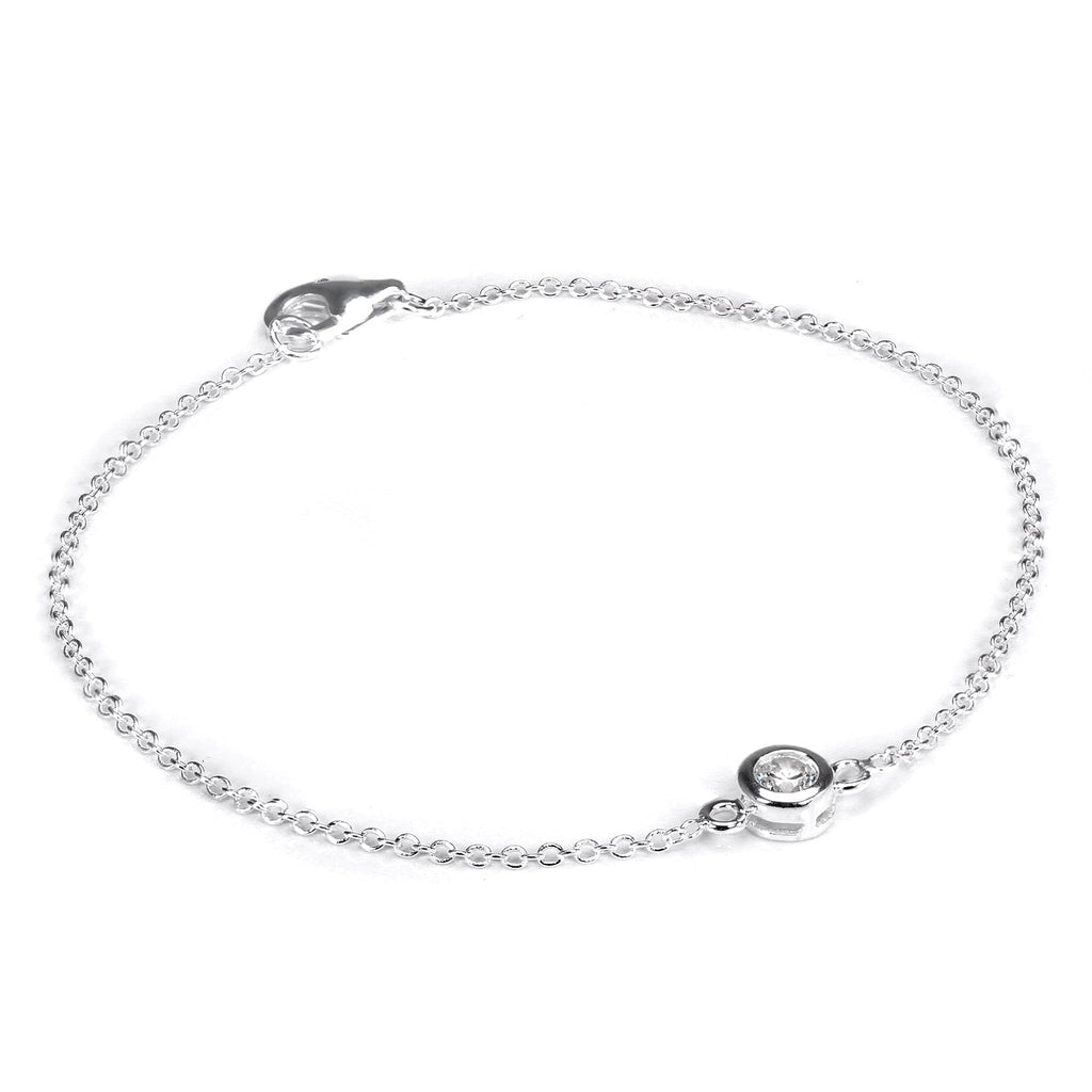 Sterling Silver Fine Belcher Bracelet with Round CZ Crystal & Clasp