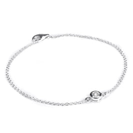Sterling Silver Fine Belcher Bracelet with Round CZ Crystal & Clasp