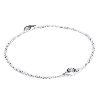 Sterling Silver Fine Belcher Bracelet with Round CZ Crystal & Clasp