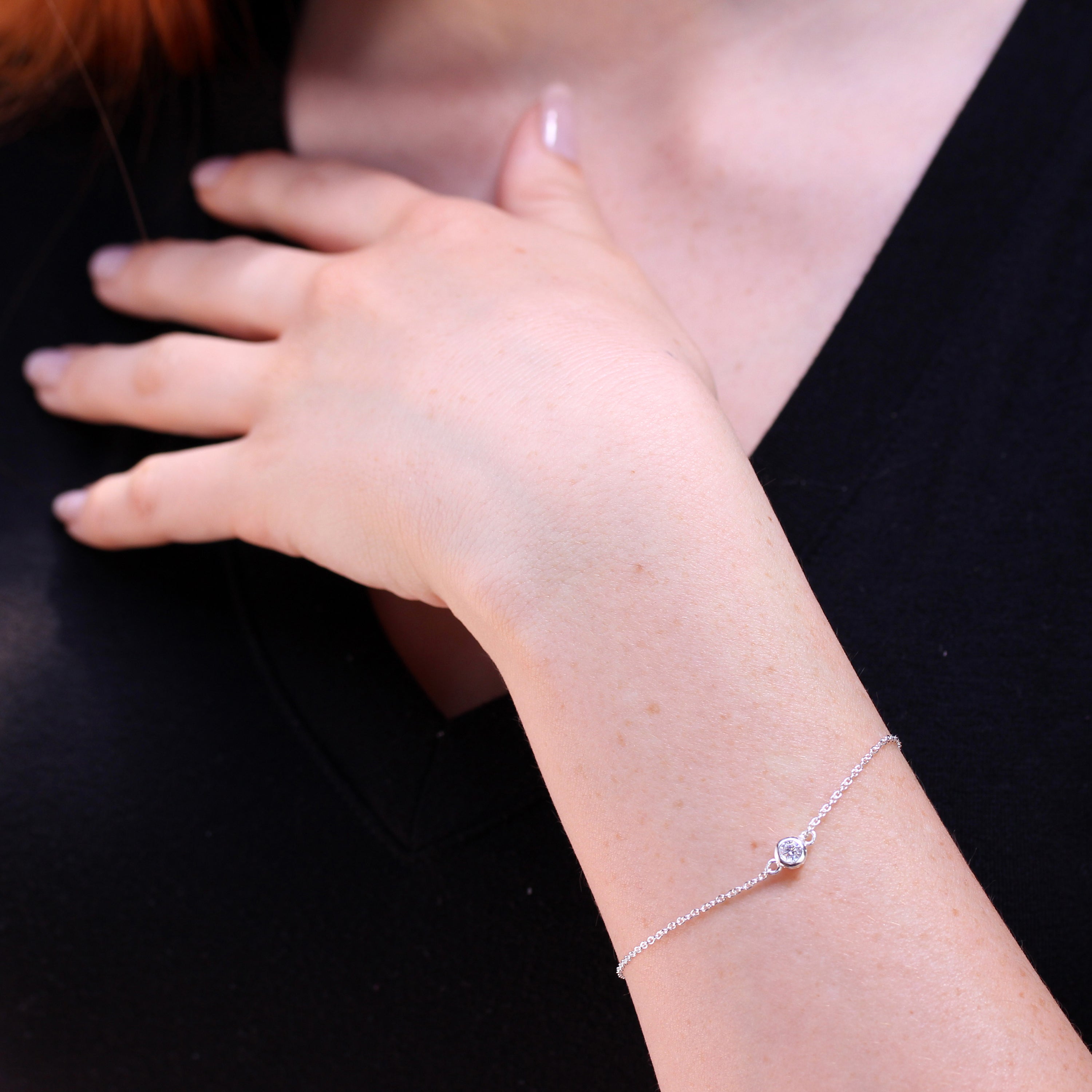 Sterling Silver Fine Belcher Bracelet with Round CZ Crystal & Clasp