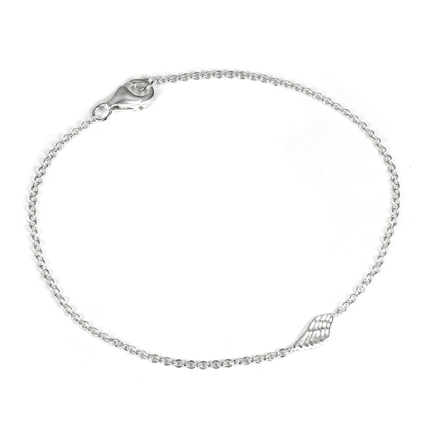 Sterling Silver 7 Inch Fine Belcher Bracelet with Angel Wing Charm & Clasp