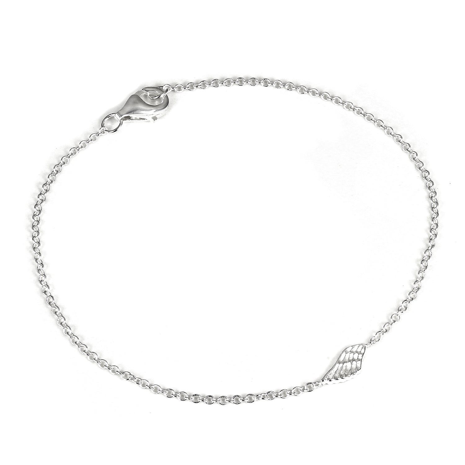Sterling Silver 7 Inch Fine Belcher Bracelet with Angel Wing Charm & Clasp