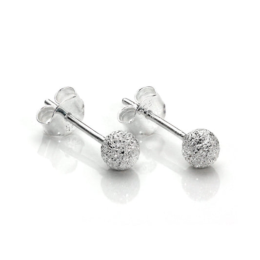 Sterling Silver 4mm Frosted Ball Stud Earrings