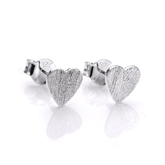 Sterling Silver Brushed Flat Heart Stud Earrings