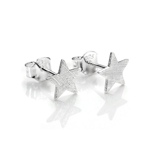 Sterling Silver Brushed Flat Star Stud Earrings
