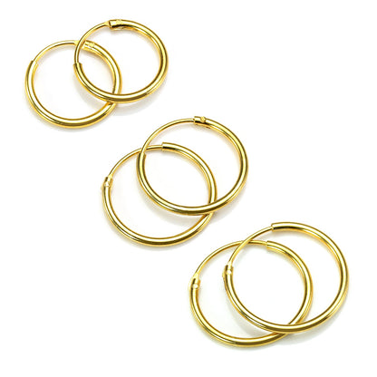 Gold Plated Sterling Silver Hoop Sleeper Earrings - 8mm - 35mm