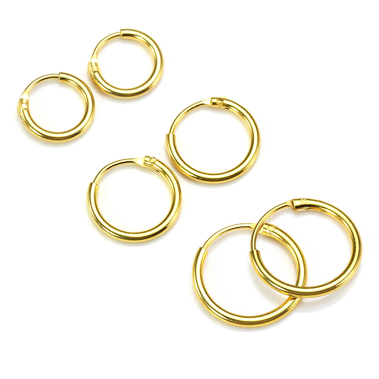 Gold Plated Sterling Silver Hoop Sleeper Earrings - 8mm - 35mm