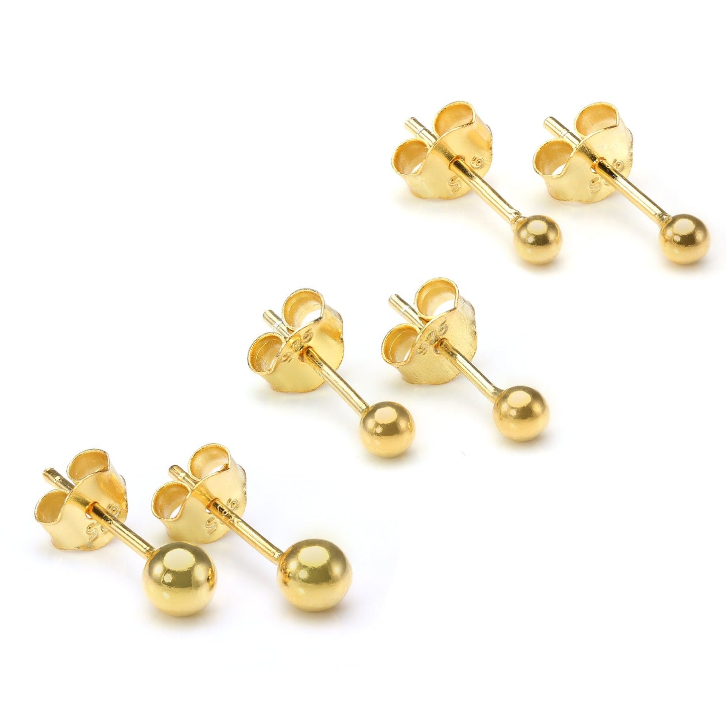 Gold Plated Small Sterling Silver Ball Stud Earrings 2mm - 6mm & Packs