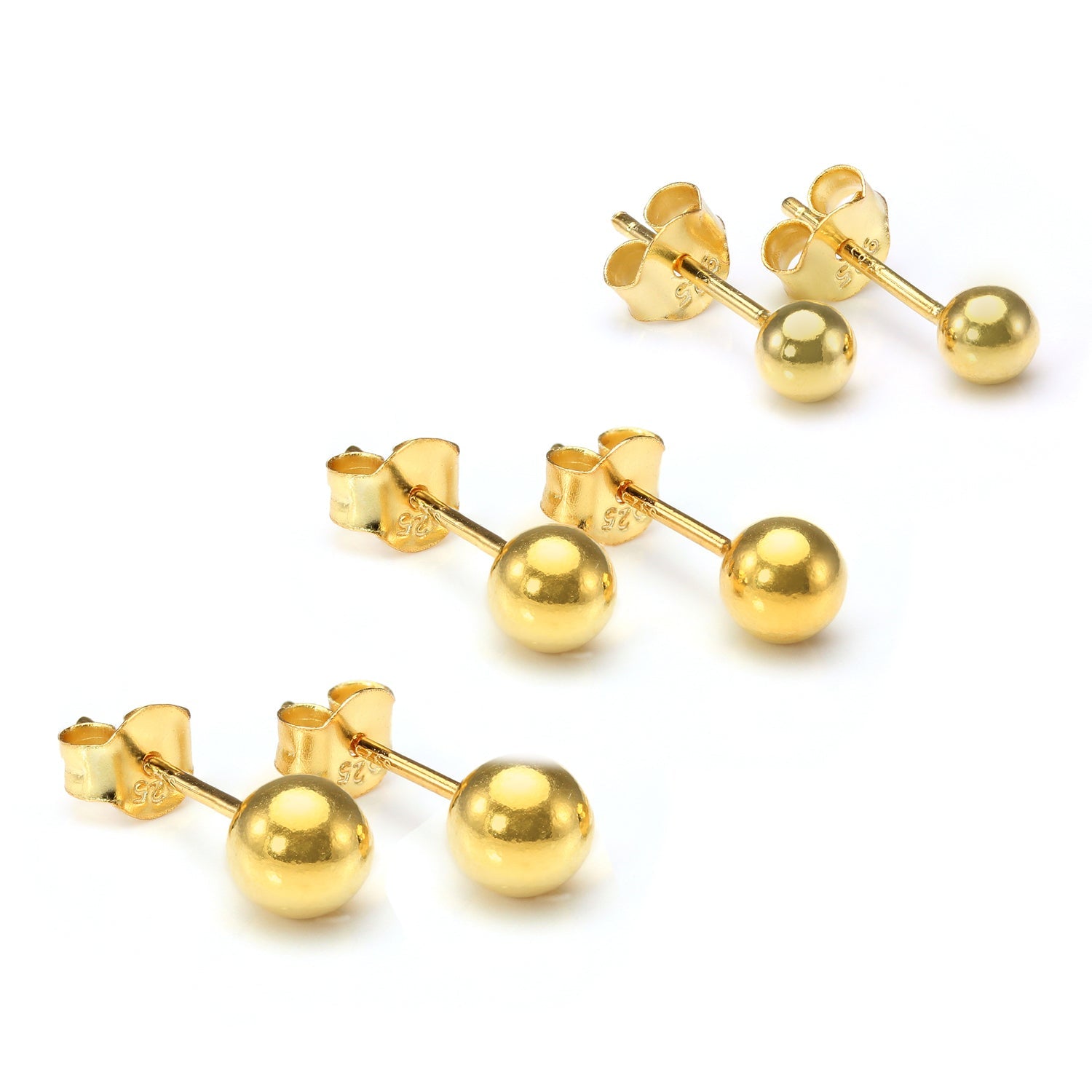 Gold Plated Small Sterling Silver Ball Stud Earrings 2mm - 6mm & Packs