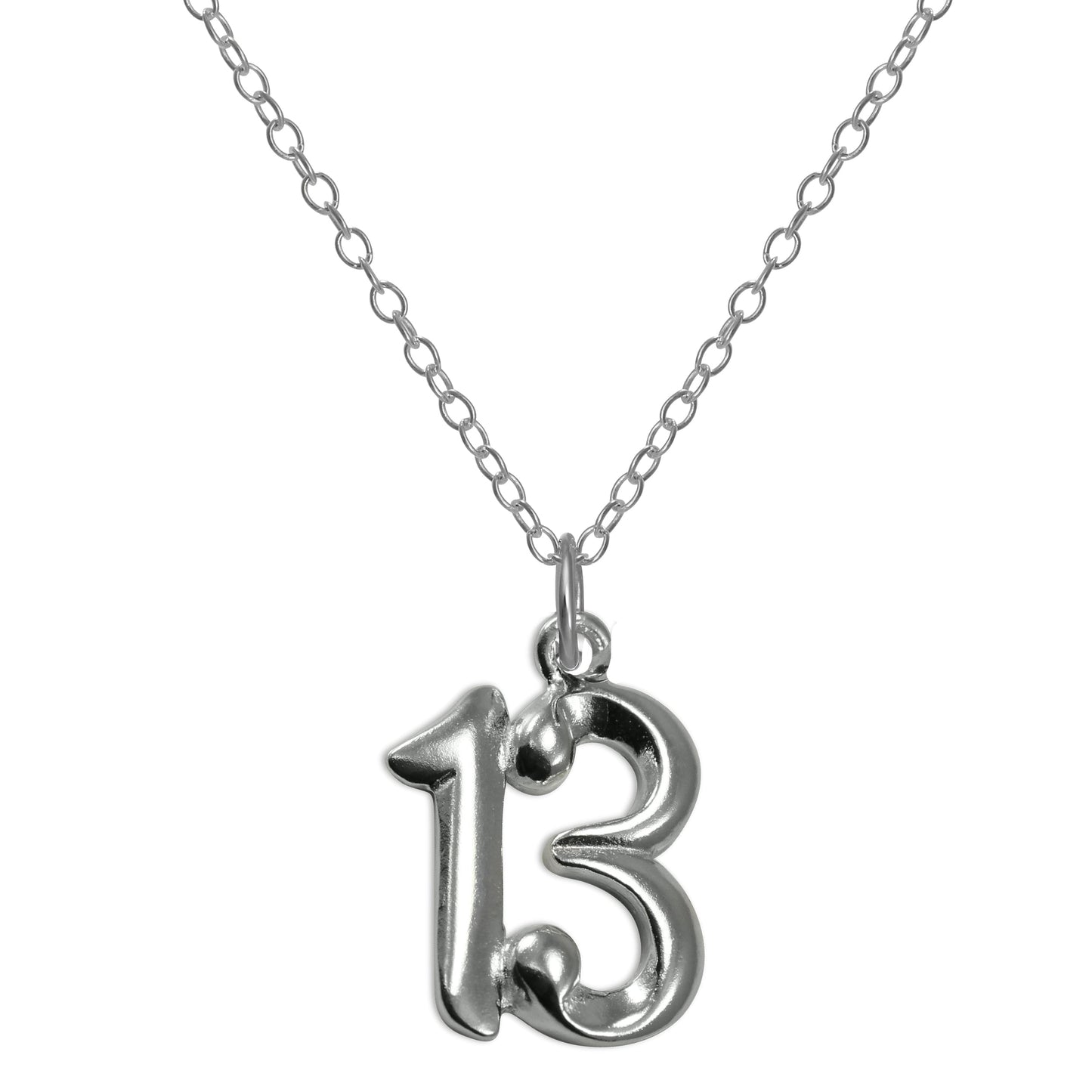 Sterling Silver 13th Birthday Number Pendant Necklace 14 - 22 Inches