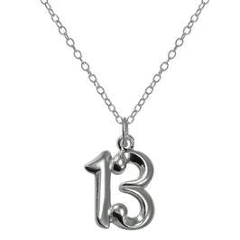 Sterling Silver 13th Birthday Number Pendant Necklace 14 - 22 Inches