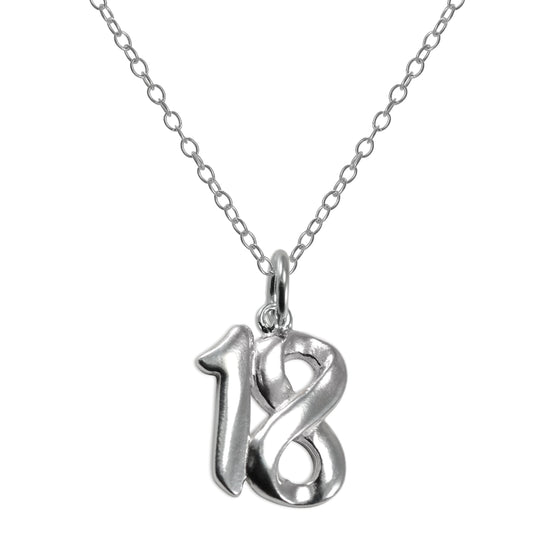 Sterling Silver 18th Birthday Number Pendant Necklace 14 - 22 Inches