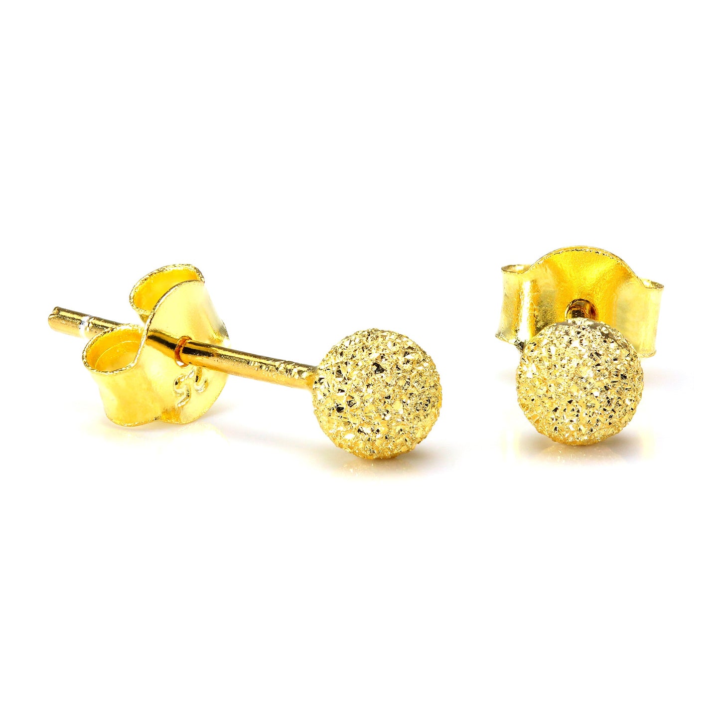 Gold Plated Sterling Silver Frost 4mm Ball Stud Earrings