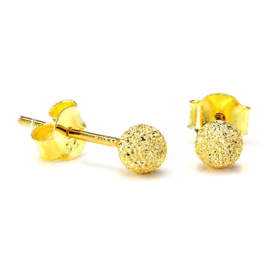 Gold Plated Sterling Silver Frost 4mm Ball Stud Earrings