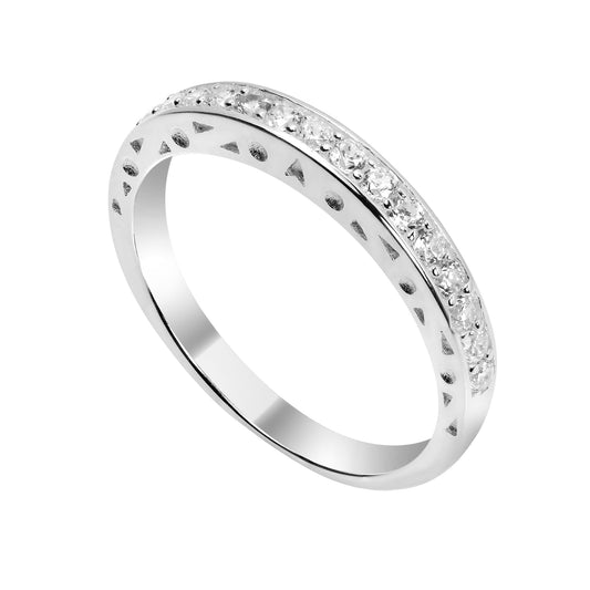 Sterling Silver & CZ Crystal Half Eternity Ring - Size I - U