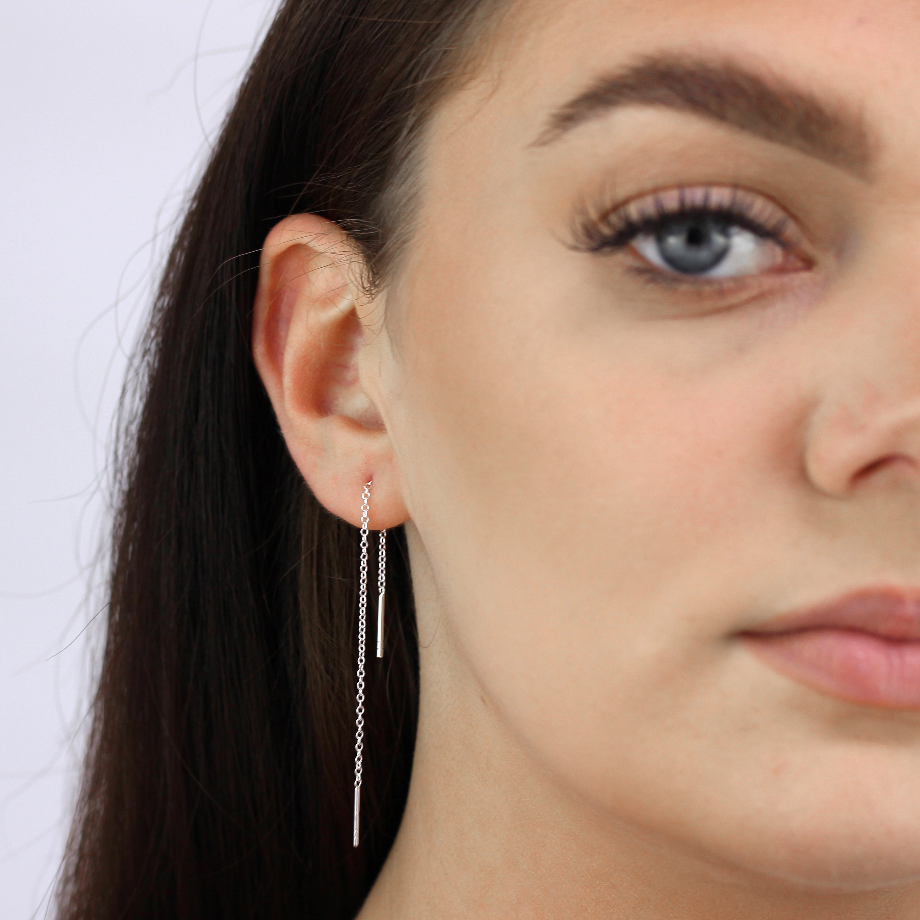 Sterling Silver 12mm Bar Threader Pull Through Belcher Chain Earrings