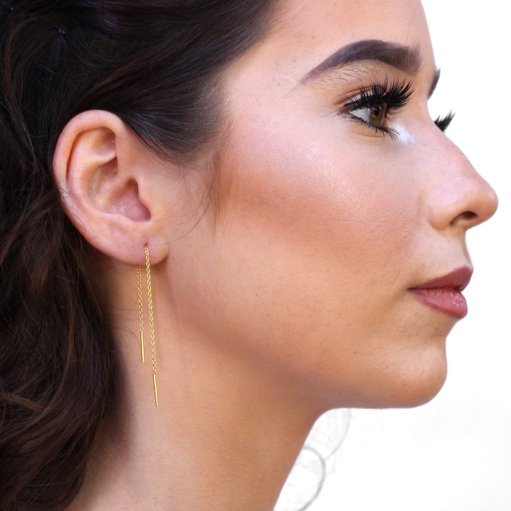 Gold Plated Sterling Silver 12mm Bar Threader Pull Through Earrings