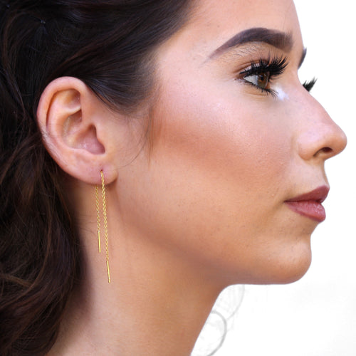 Gold Plated Sterling Silver 12mm Bar Threader Pull Through Earrings